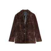 LIZAKOSHT  -  Suede Leather Suit Jacket Coat Vintage Brown Women Cardigan Commuting Fashion Single Breasted Lapel Loose Casual Classic Outwear